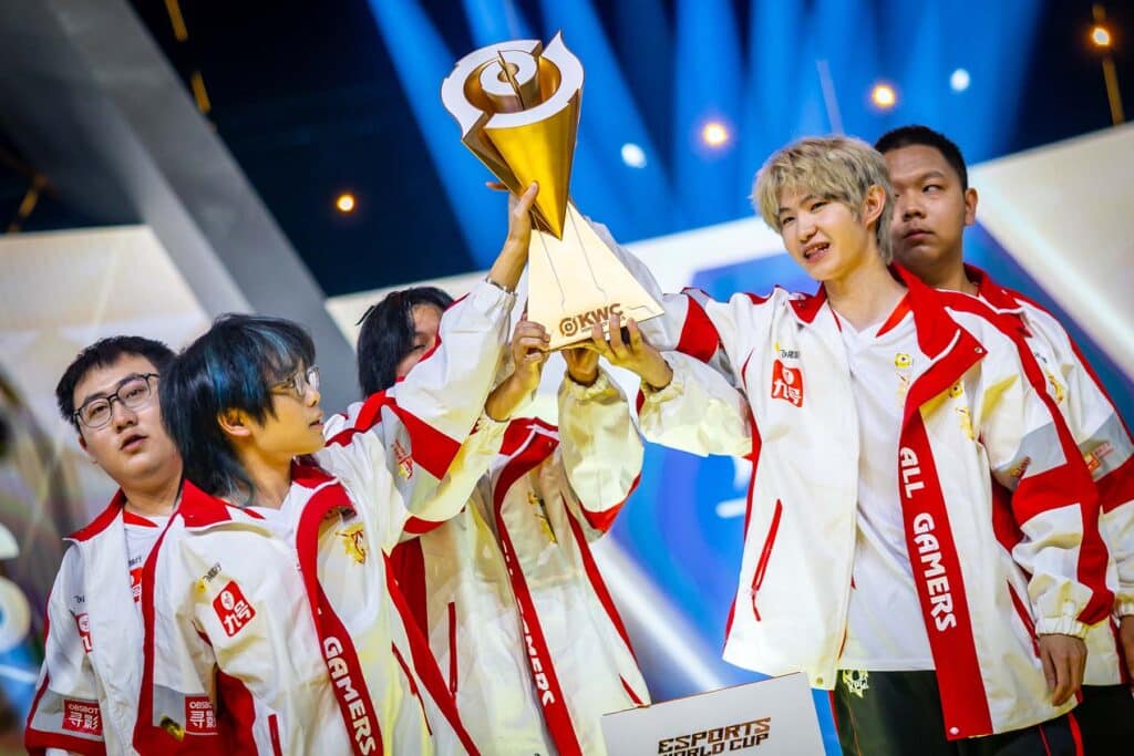 Image of AG Global celebrating Honor of Kings victory at Esports World Cup