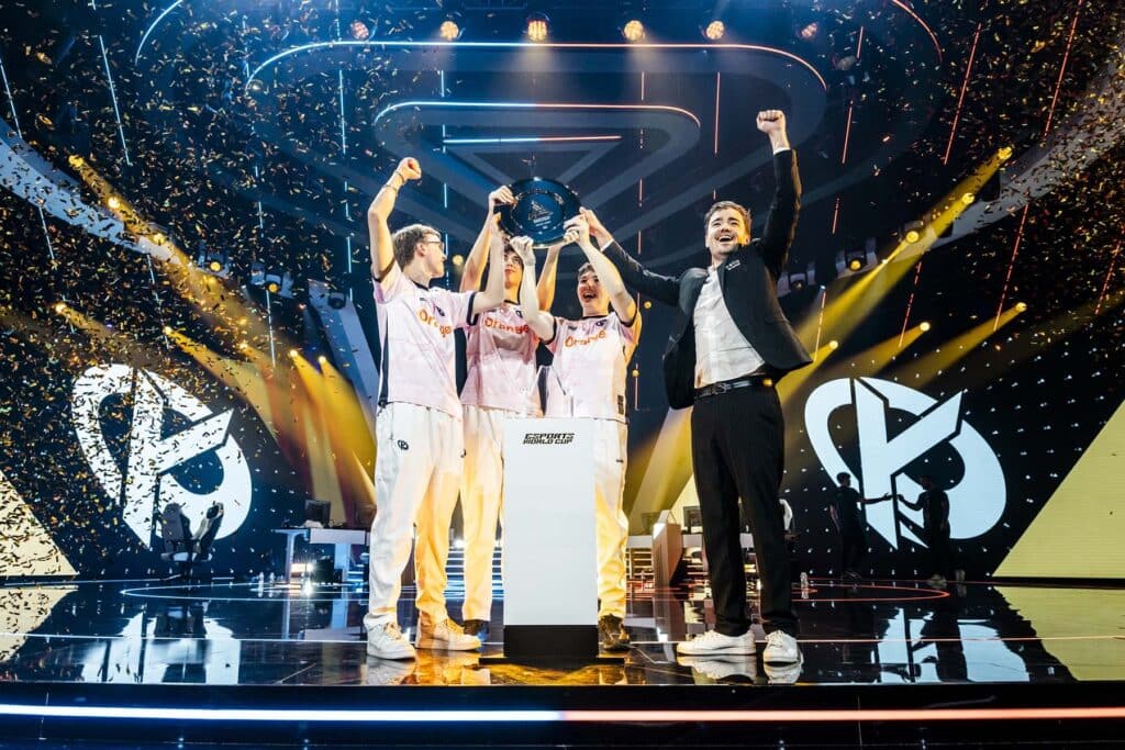 Image of Karmine Corp celebrating Rocket League victory at Esports World Cup