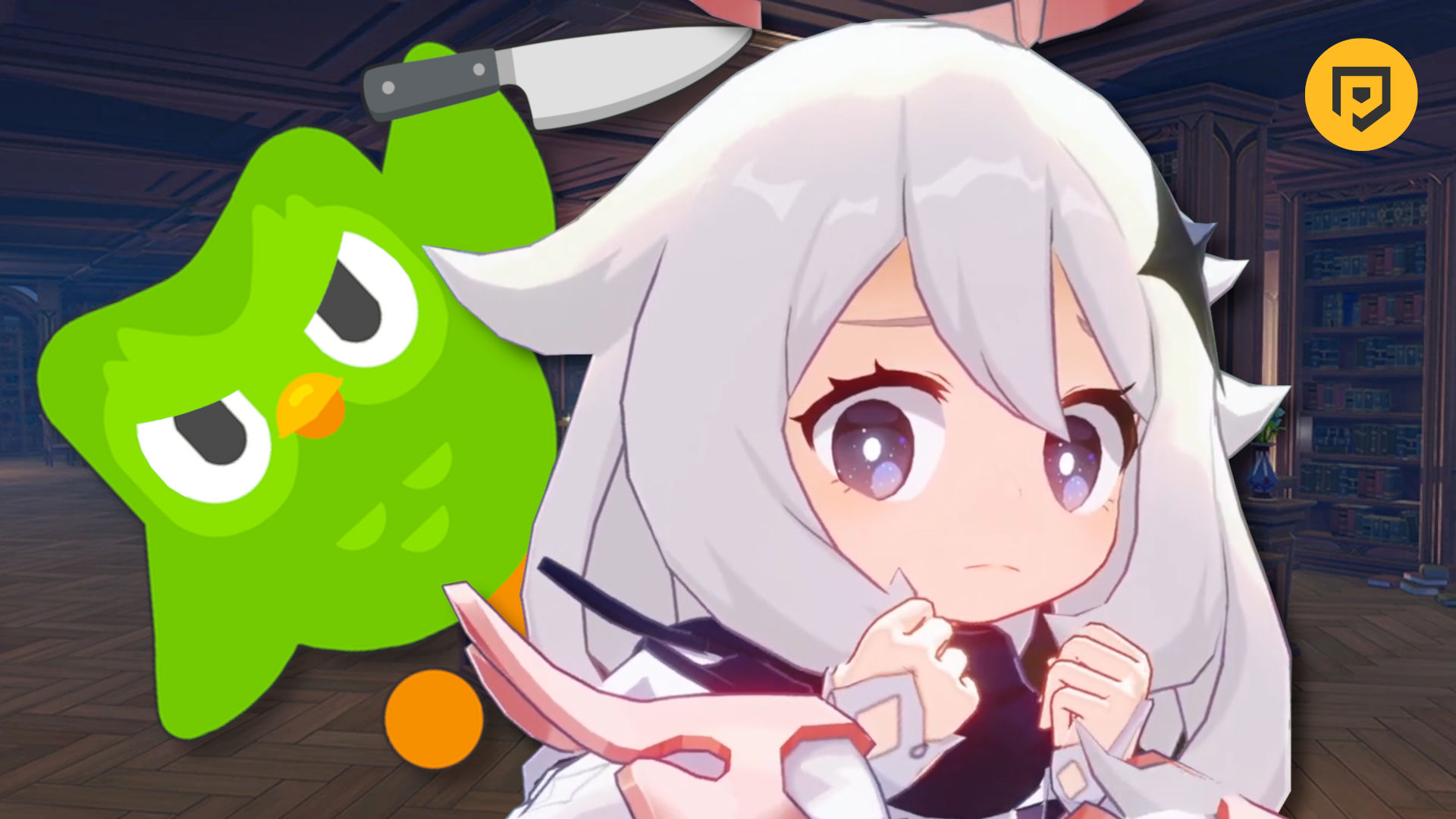 Is the Duolingo owl threatening Paimon from Genshin Impact?